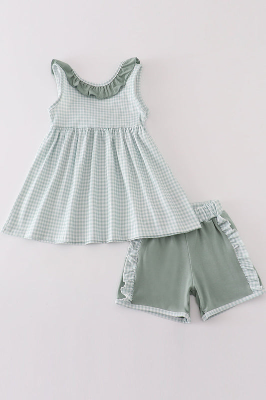 Girls' Gingham Ruffle Trim Top and Shorts Set β Classic and Comfortable Outfit
