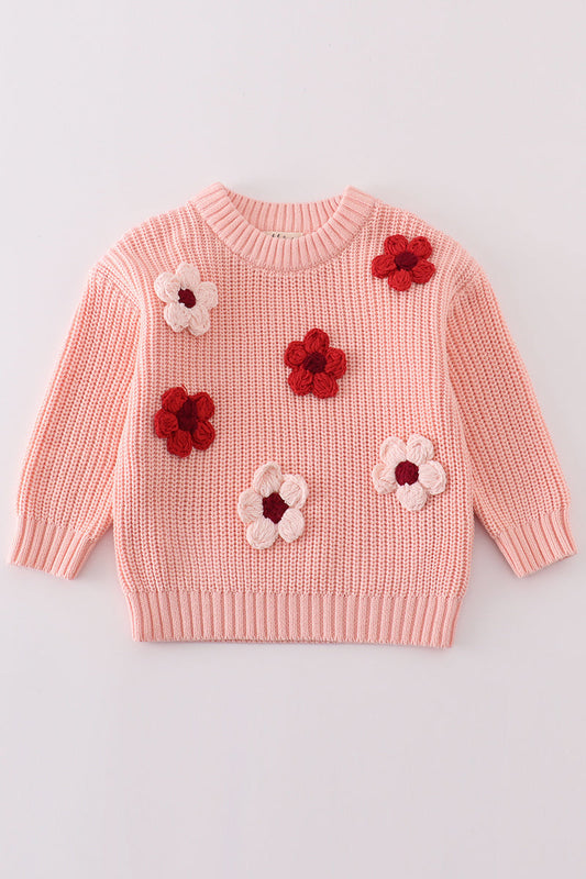 Girls’ Bloom Knit Sweater – Cozy Elegance with Floral Accents
