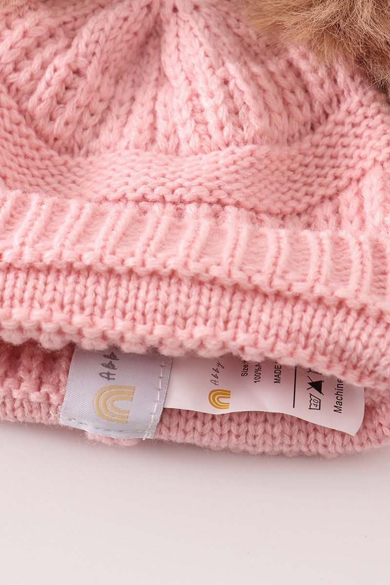 Pink Knit Beanie with Double Pom-Poms – Cozy and Adorable Winter Hat