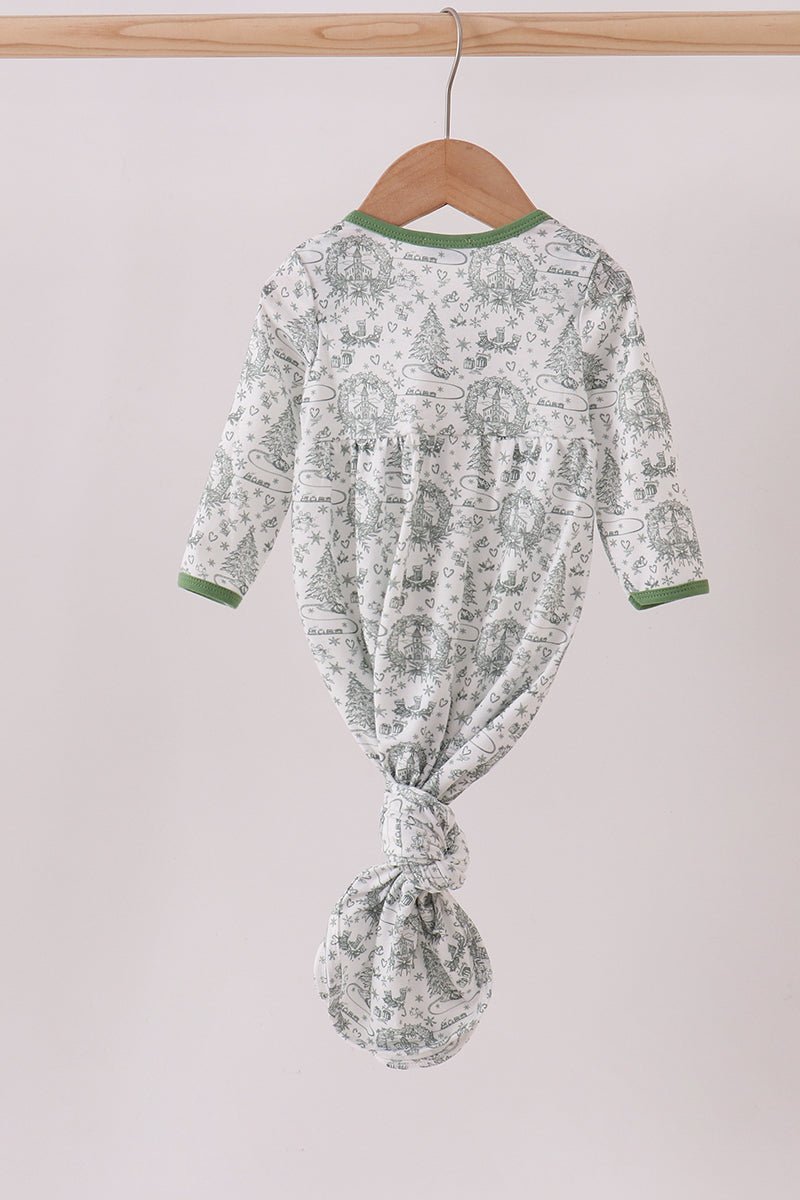 Baby Girl Christmas Gown – Holiday Church & Candy Cane Print - Blue Marc