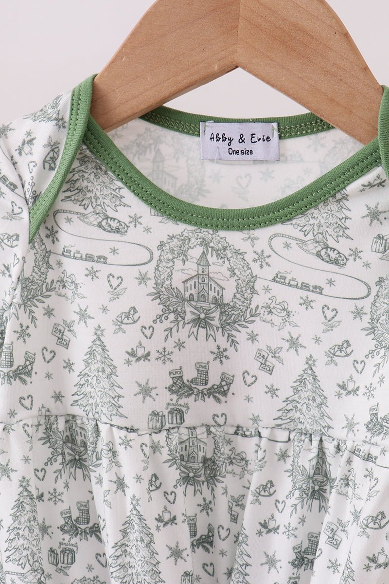 Baby Girl Christmas Gown – Holiday Church & Candy Cane Print - Blue Marc