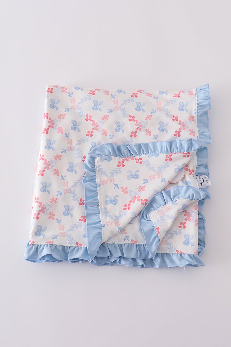 Blue Ruffle Luxe Baby Blanket – Bow Print Snuggle Essential - Blue Marc