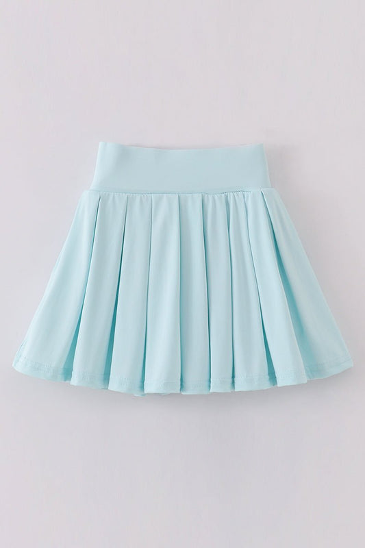 Blue Skies Ahead Girls Pleated Yoga Skort – Built - In Shorts for All - Day Play - Blue Marc