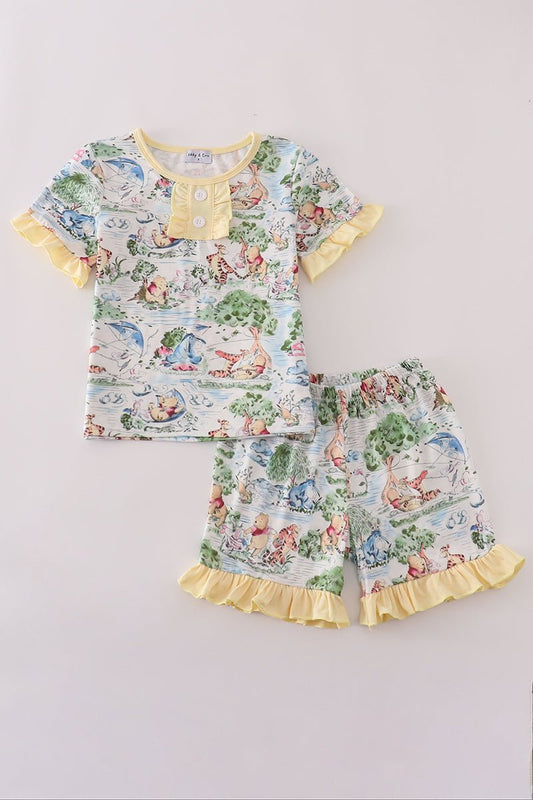 Dreams with Pooh Girls Ruffle Pajama Set – Disney - Inspired Sleepwear - Blue Marc