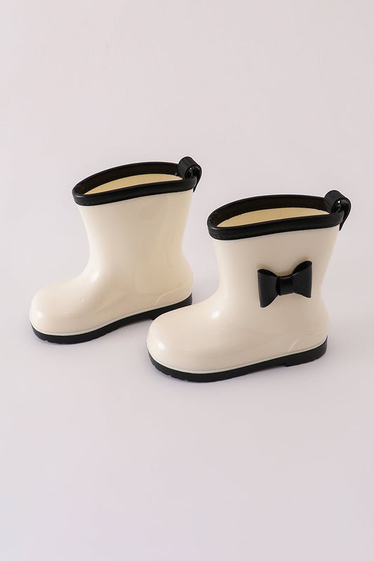 🖤 Girls Cream Rain Boots with Black Bow – Waterproof Rubber Boots for Toddlers - Blue Marc
