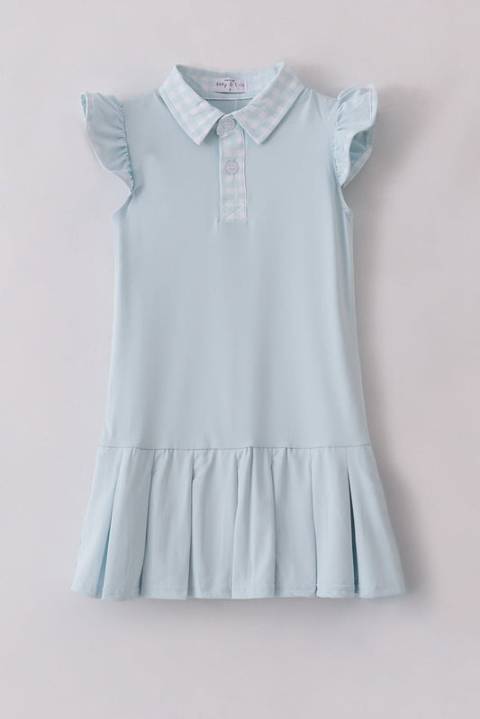 Girls' Light Blue Ruffle Sleeve Tennis Dress – Sporty Polo Dress with Matching Shorts - Blue Marc