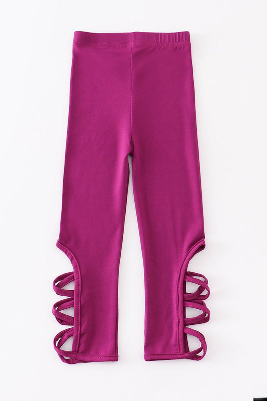 Girls’ Magenta Lattice Cutout Leggings – Stylish Stretch Pants for Toddlers and Kids - Blue Marc