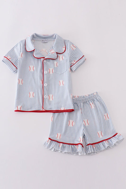 Home Run Cutie Baseball Pajama Set for Girls βΎπ€ - Blue Marc