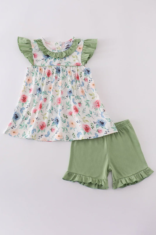 Olive Petals Ruffle Set β Toddler Girl Spring Outfit - Blue Marc