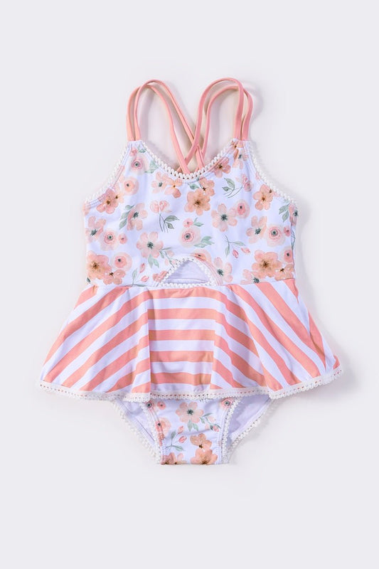 Peachy Floral Striped Swimsuit - Blue Marc