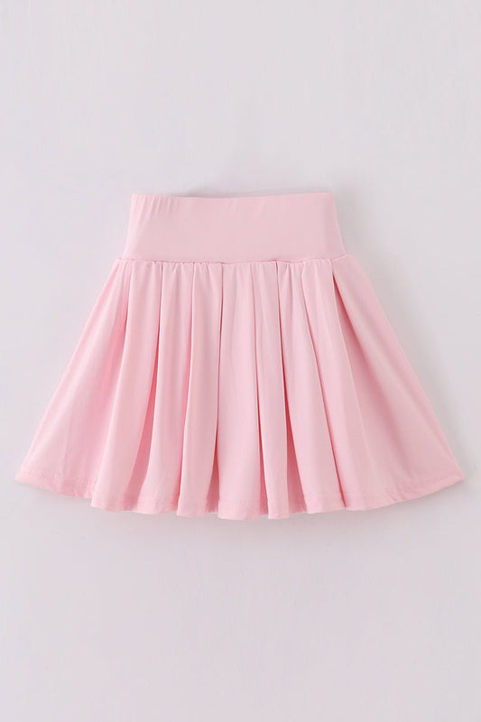 Pretty in Pleats Girls Light Pink Yoga Skort – Built - in Shorts for Movement - Blue Marc