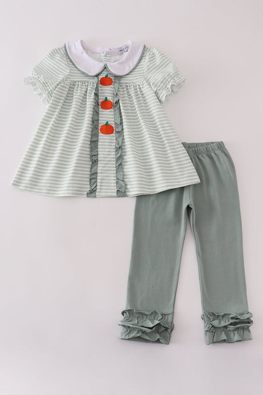 Pumpkin Patch Ruffle Girls Fall Set - Blue Marc