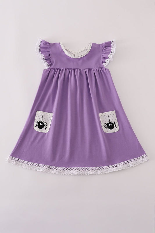 Purple Halloween Spider Pocket Dress for Girls - Blue Marc