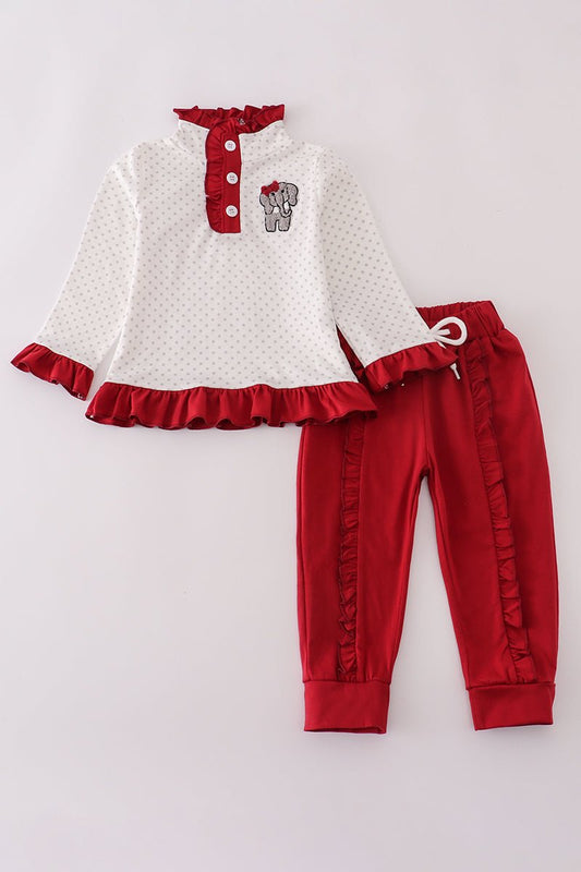 Red & White Holiday Elephant Ruffle Outfit – Girls Christmas Set - Blue Marc