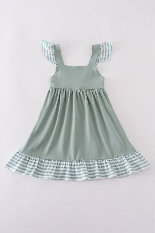 πΏ Sage Breeze Flutter Sleeve Dress β Gingham Trim Style for Girls - Blue Marc