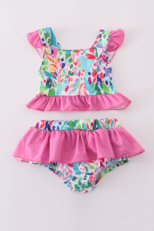 Tropical Bloom Ruffle Two - Piece Swimsuit for Girls πΊπ - Blue Marc