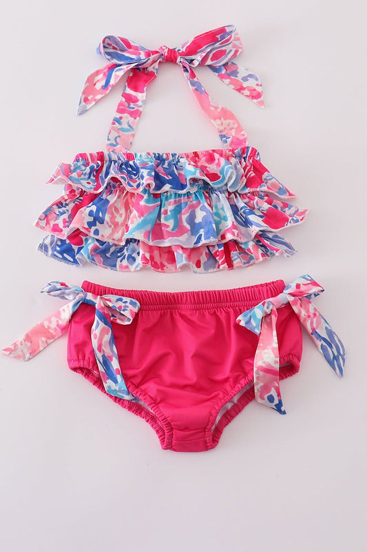 🌴 Tropical Ruffle Bikini Set for Girls – Bright & Playful Two - Piece Swimsuit - Blue Marc