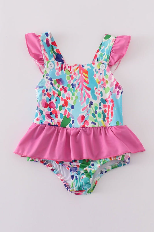 Tropical Splash Peplum Swimsuit πΈπ - Blue Marc