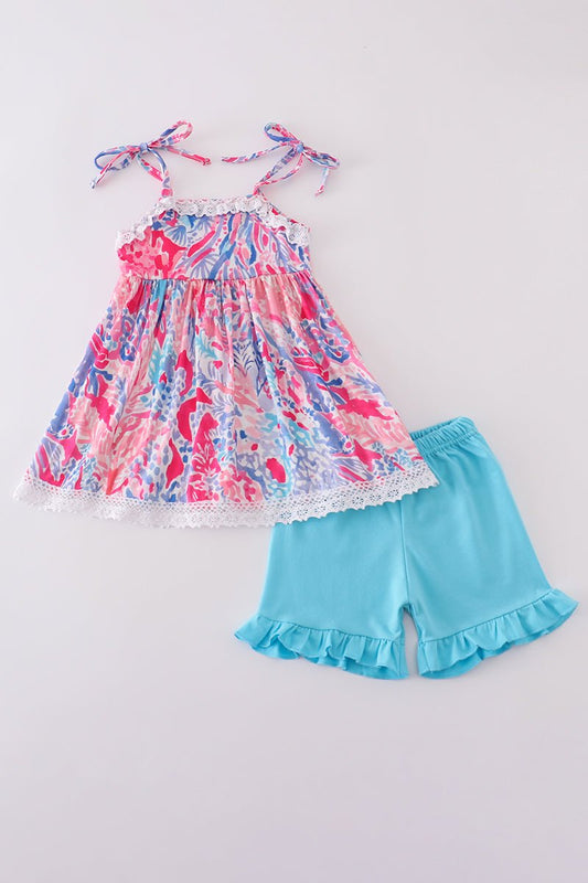 π΄ Tropical Splash Tie - Strap Set β Girls 2 - Piece Summer Outfit - Blue Marc