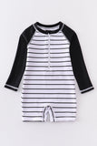 Boys' 1-Piece Black Stripe Rashguard Swimsuit