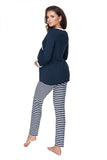 Cozy Bliss: Navy Blue Maternity Pajamas Set for Pregnancy and Beyond - Blue Marc