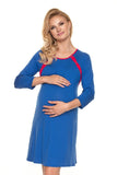 Dreamy Nights: Maternity Nightgown in Blue with a Pop of Red - Blue Marc