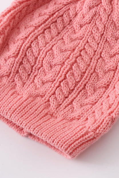 Pink Family Beanies with Faux Fur Pom – Warm and Stylish Winter Hats