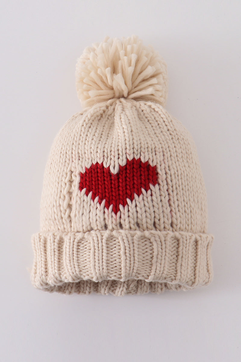 Heart Pom-Pom Beanies for Baby and Kids – Matching Winter Hat Set