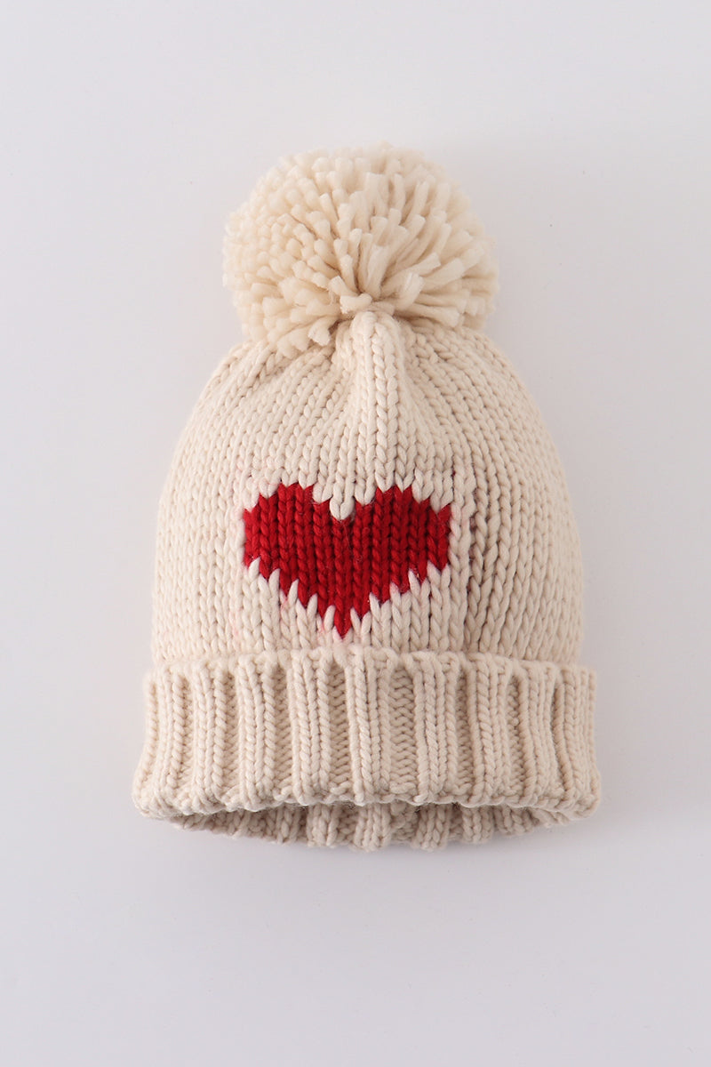 Heart Pom-Pom Beanies for Baby and Kids – Matching Winter Hat Set