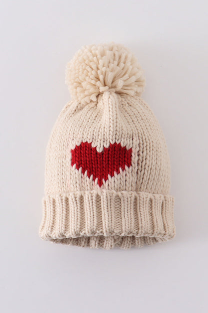 Heart Pom-Pom Beanies for Baby and Kids – Matching Winter Hat Set