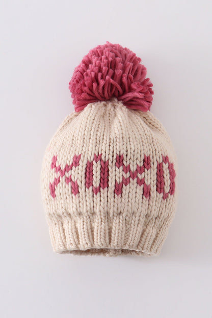 Matching XOXO Beanies for Baby and Kids – Warm Knit Hats with Pink Pom-Pom