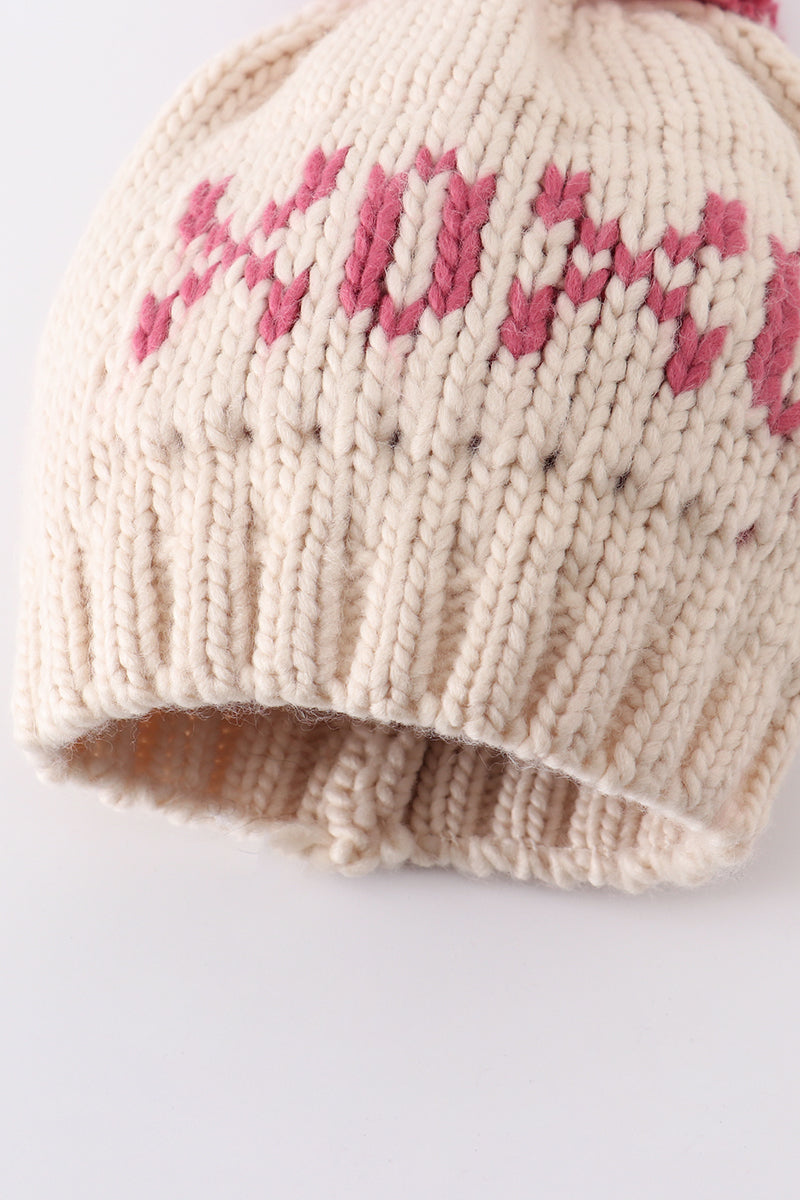 Matching XOXO Beanies for Baby and Kids – Warm Knit Hats with Pink Pom-Pom