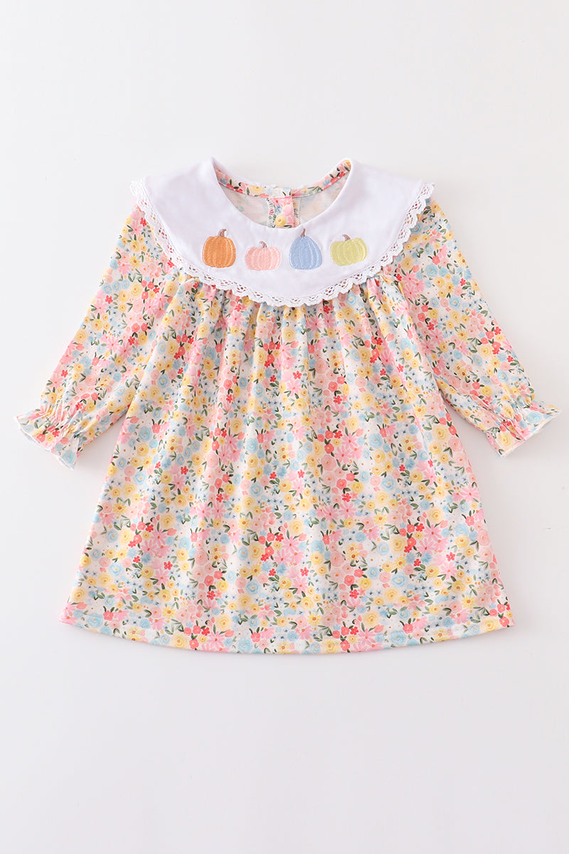 “Pumpkin Patch Blooms” Floral Pumpkin Dress for Girls