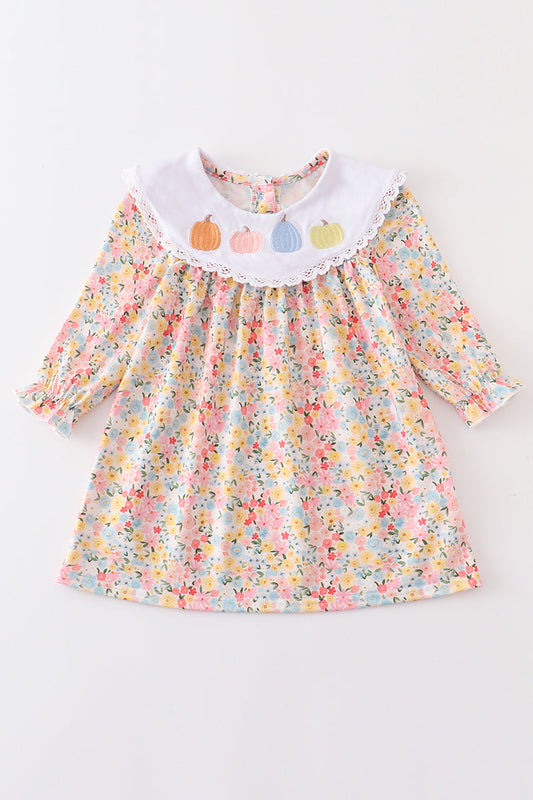 “Pumpkin Patch Blooms” Floral Pumpkin Dress for Girls