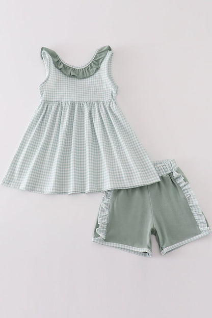 Girls' Gingham Ruffle Trim Top and Shorts Set – Classic and Comfortable Outfit