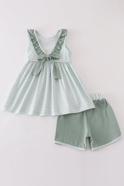 Girls' Gingham Ruffle Trim Top and Shorts Set – Classic and Comfortable Outfit