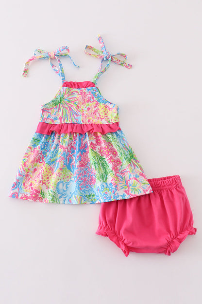 Baby Girl Tropical Tie-Strap Tunic and Bloomers Set – Bright and Playful Outfit