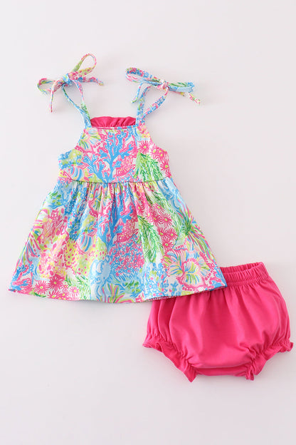 Baby Girl Tropical Tie-Strap Tunic and Bloomers Set – Bright and Playful Outfit