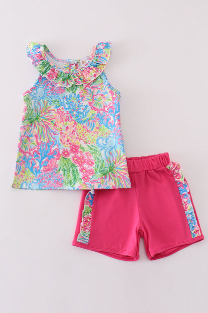 Girls Tropical Ruffle Top and Shorts Set – Vibrant Summer Style