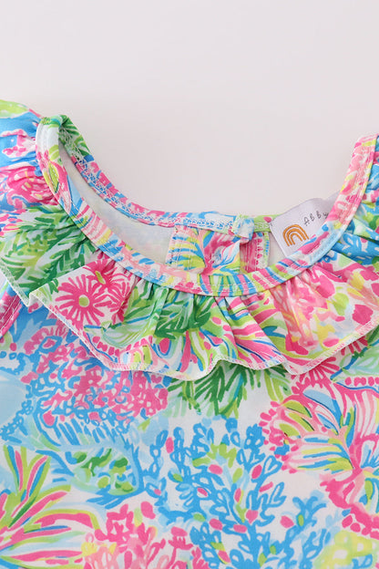 Girls Tropical Ruffle Top and Shorts Set – Vibrant Summer Style