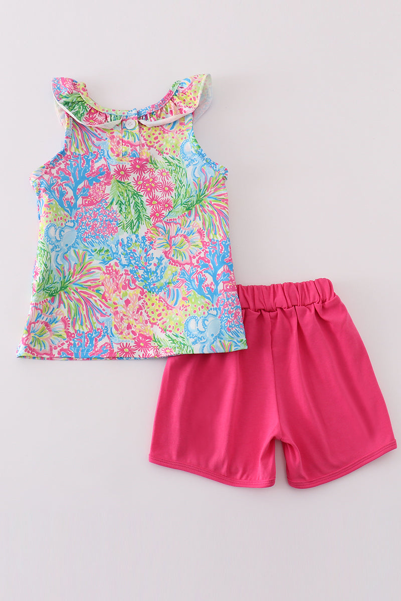 Girls Tropical Ruffle Top and Shorts Set – Vibrant Summer Style