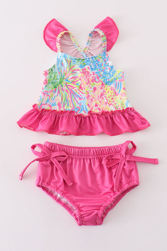 Girls Tropical Ruffle Tankini Set – Bright and Fun Swimwear