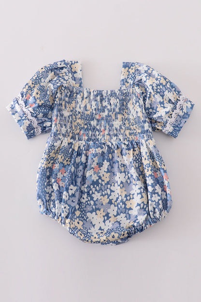 Baby Girl Blue Floral Smocked Romper – Adorable and Comfortable Style