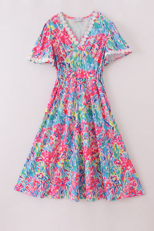 Women’s Tropical Floral Midi Dress – Vibrant and Effortless Summer Style