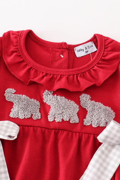 Maroon French Knot Elephant Bubble Romper for Baby Toddler Girls