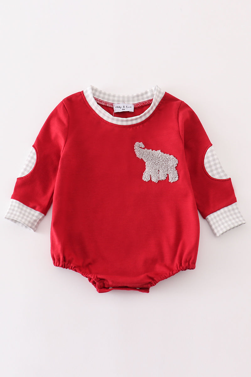 Maroon French Knot Elephant Bodysuit for Baby Boys