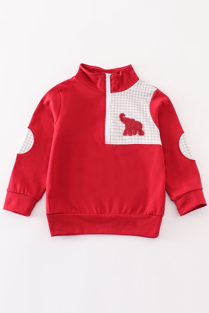 Elephant Maroon French Knot Pullover for Baby Boys