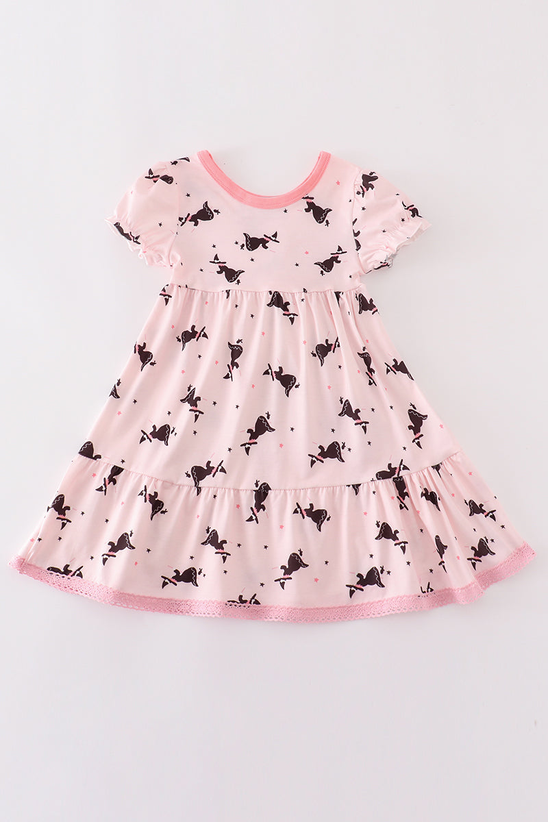 “Witchy” Pink Tiered Dress for Girls