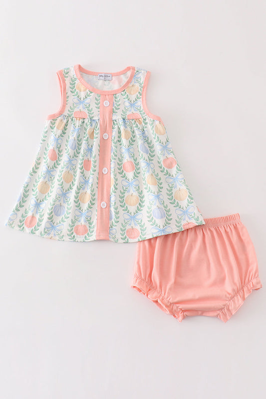 “Pumpkin Vine Cutie” Pink 2-Piece Short Set for Baby Girls