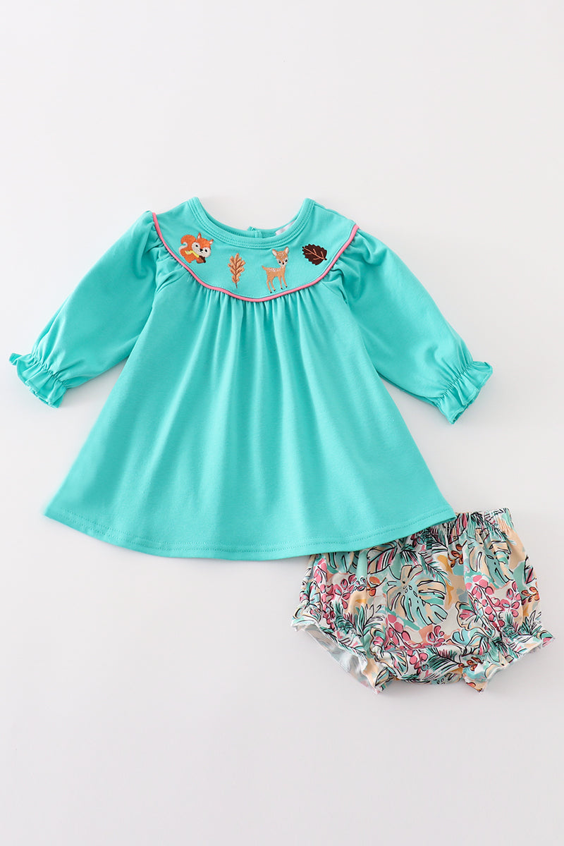 “Teal Sweetness” Two-Piece Outfit Set for Baby Girls